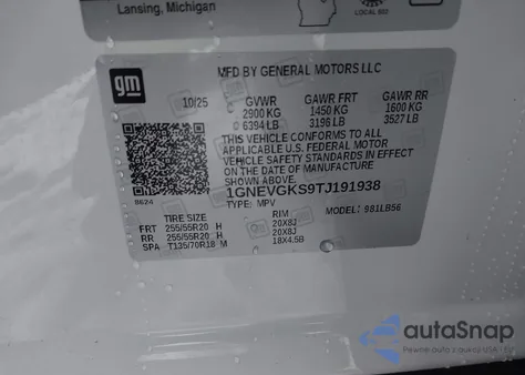 2026 Chevrolet Traverse Awd Lt z USA, uszkodzony, nr VIN 1GNEVGKS9TJ191938